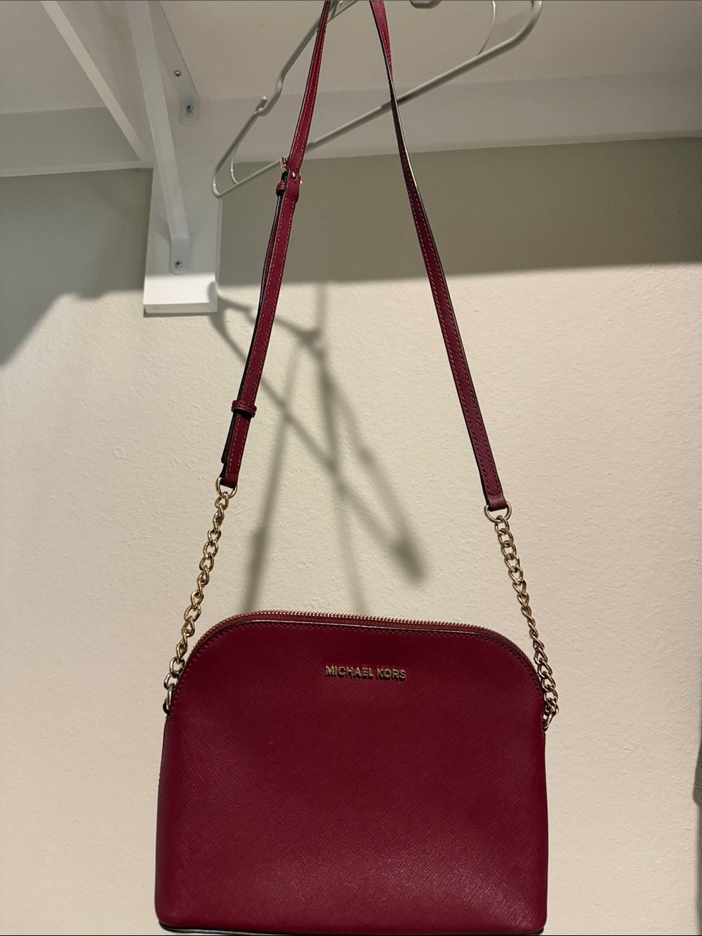 Michael Kors Wine Red Crossbody Bag with Gold Chain Strap